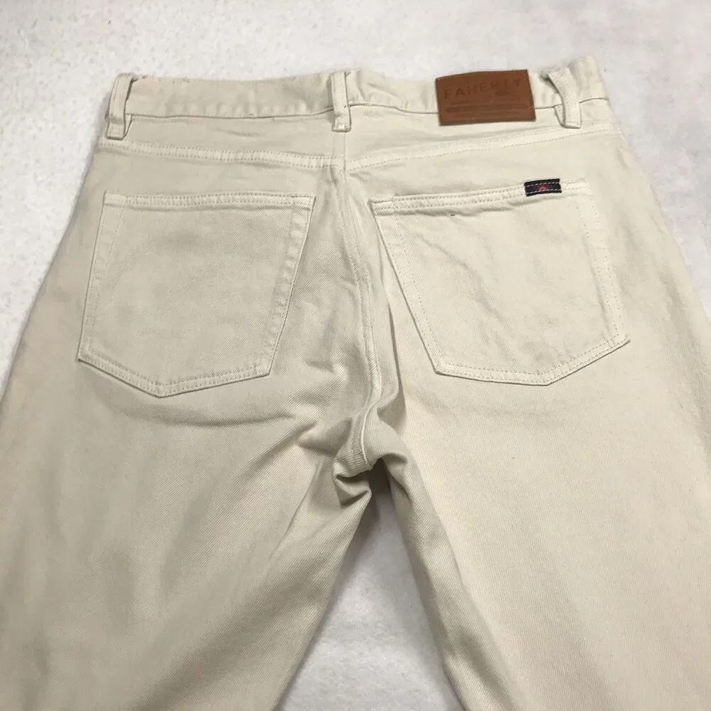 FAHERTY Feel Good Special Weave Jeans Men 30x30 Ivory Organic Stretch Denim